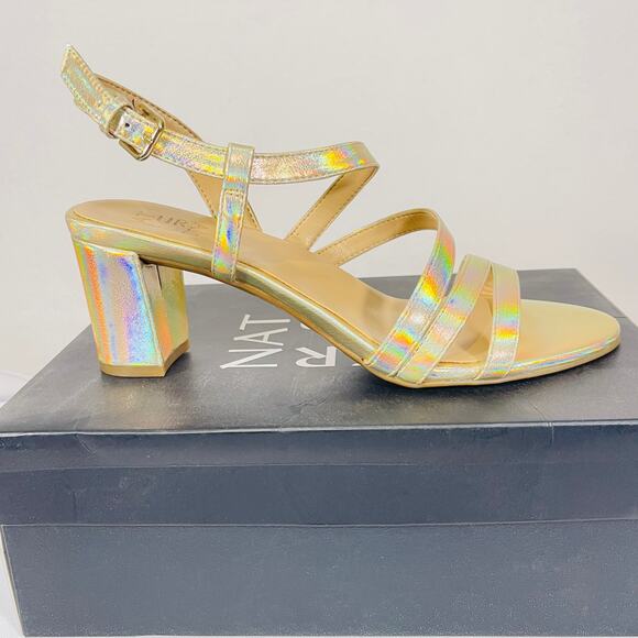 Naturalizer Heeled Sandals Womens 8.5 Gold Metallic Slingback Block Heel NWT - Picture 8 of 12